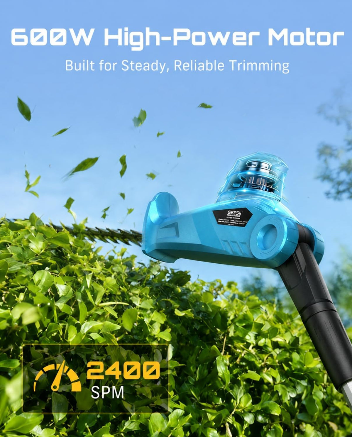 20V Pole Hedge Trimmer Cordless, 20" Electric Bush Trimmer 2×4.0Ah