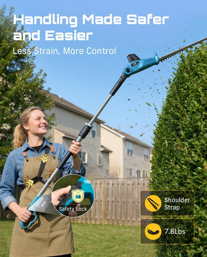 20V Pole Hedge Trimmer Cordless, 20" Electric Bush Trimmer 2×4.0Ah