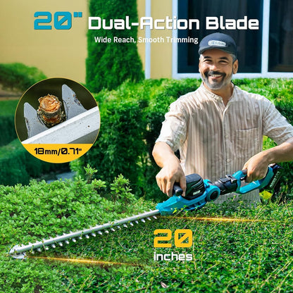 20V Pole Hedge Trimmer Cordless, 20" Electric Bush Trimmer 2×4.0Ah