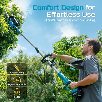 20V Pole Hedge Trimmer Cordless, 20" Electric Bush Trimmer 2×4.0Ah