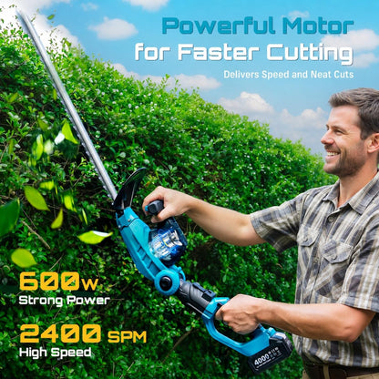 20V Pole Hedge Trimmer Cordless, 20" Electric Bush Trimmer 2×4.0Ah