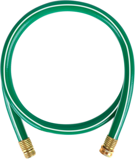 Short Lead-in Green Garden Hose 5/8 in. x 6 ft. -Kink Free, No Leaking, Male/Female Fittings -Heavy Duty Durable Flexible Lightweight Water Pipe -Brass Aluminum Ends for Household & Yard Use