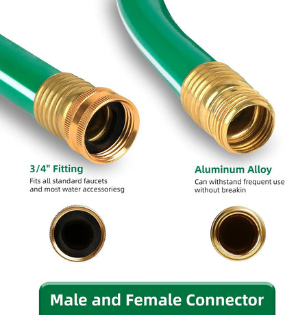 Short Lead-in Green Garden Hose 5/8 in. x 6 ft. -Kink Free, No Leaking, Male/Female Fittings -Heavy Duty Durable Flexible Lightweight Water Pipe -Brass Aluminum Ends for Household & Yard Use