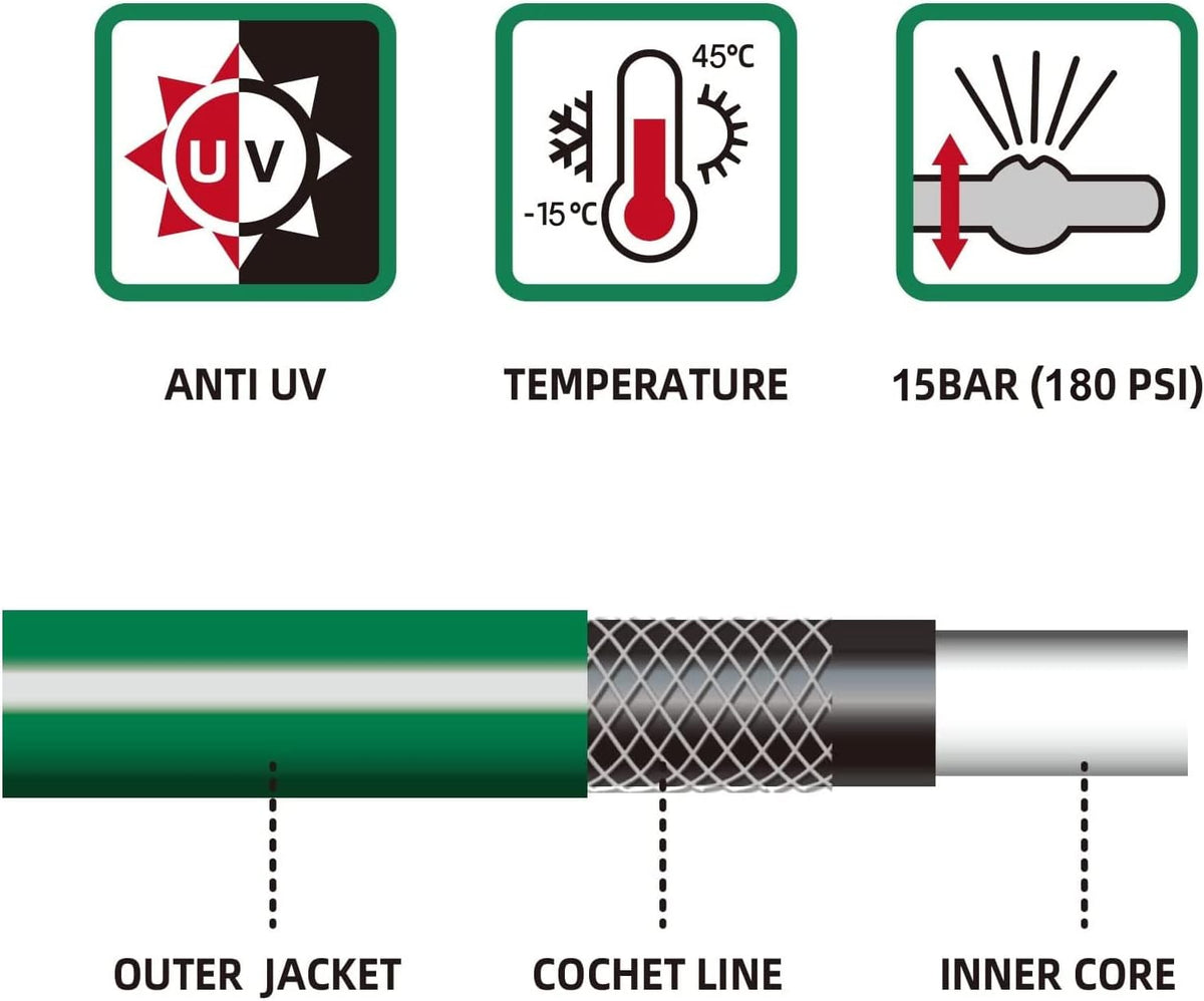 Short Lead-in Green Garden Hose 5/8 in. x 6 ft. -Kink Free, No Leaking, Male/Female Fittings -Heavy Duty Durable Flexible Lightweight Water Pipe -Brass Aluminum Ends for Household & Yard Use