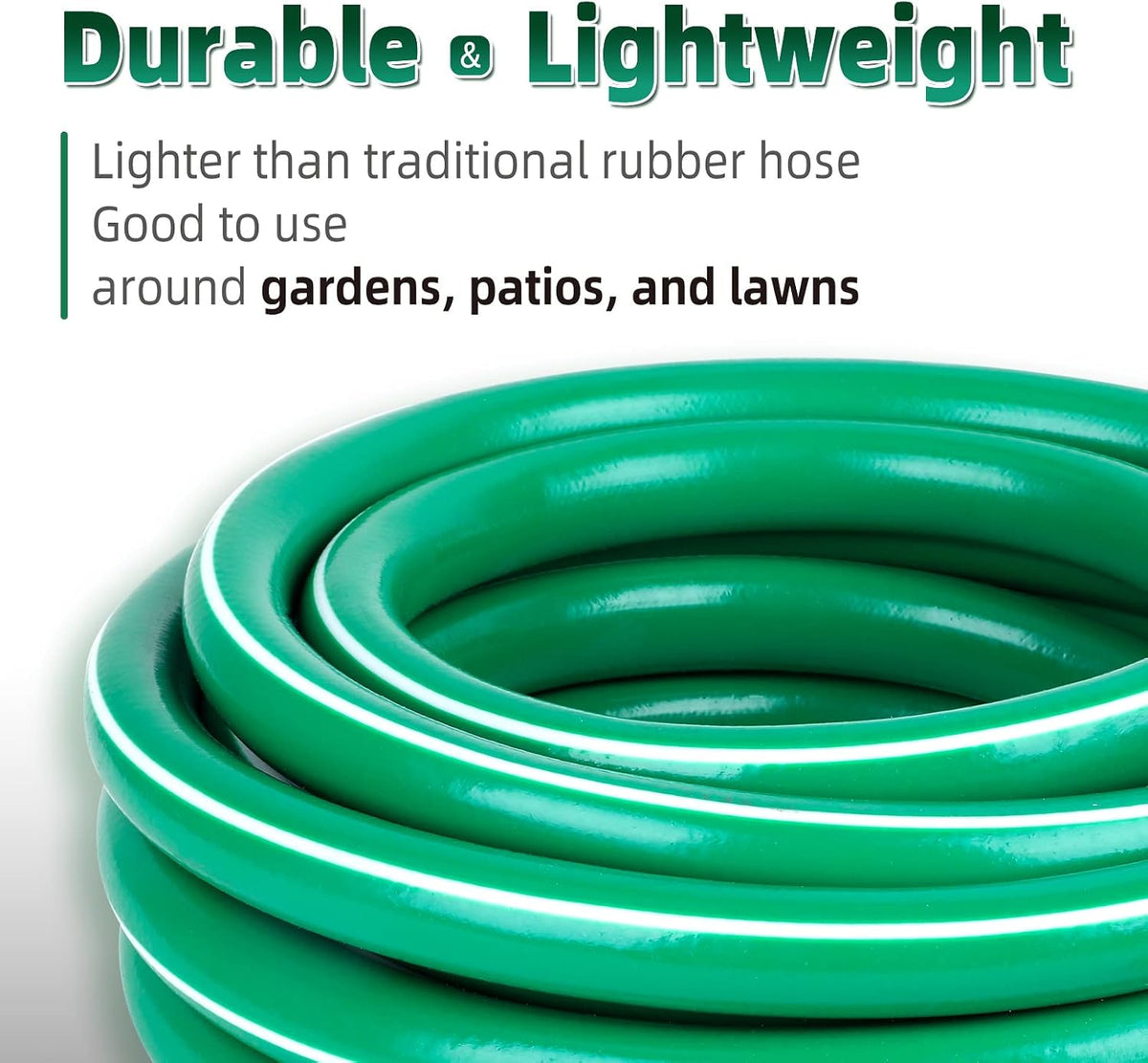 Short Lead-in Green Garden Hose 5/8 in. x 6 ft. -Kink Free, No Leaking, Male/Female Fittings -Heavy Duty Durable Flexible Lightweight Water Pipe -Brass Aluminum Ends for Household & Yard Use