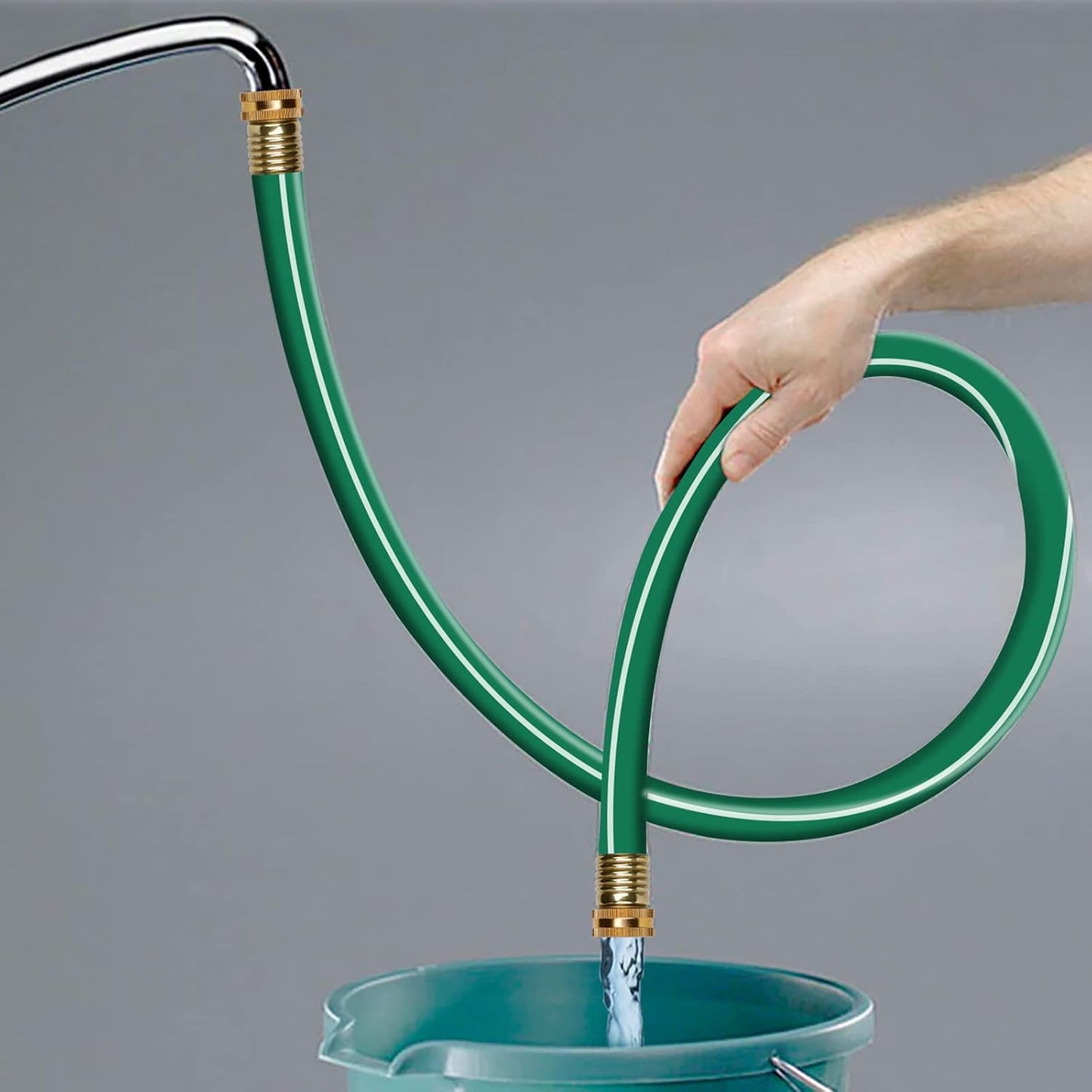 Short Lead-in Green Garden Hose 5/8 in. x 6 ft. -Kink Free, No Leaking, Male/Female Fittings -Heavy Duty Durable Flexible Lightweight Water Pipe -Brass Aluminum Ends for Household & Yard Use