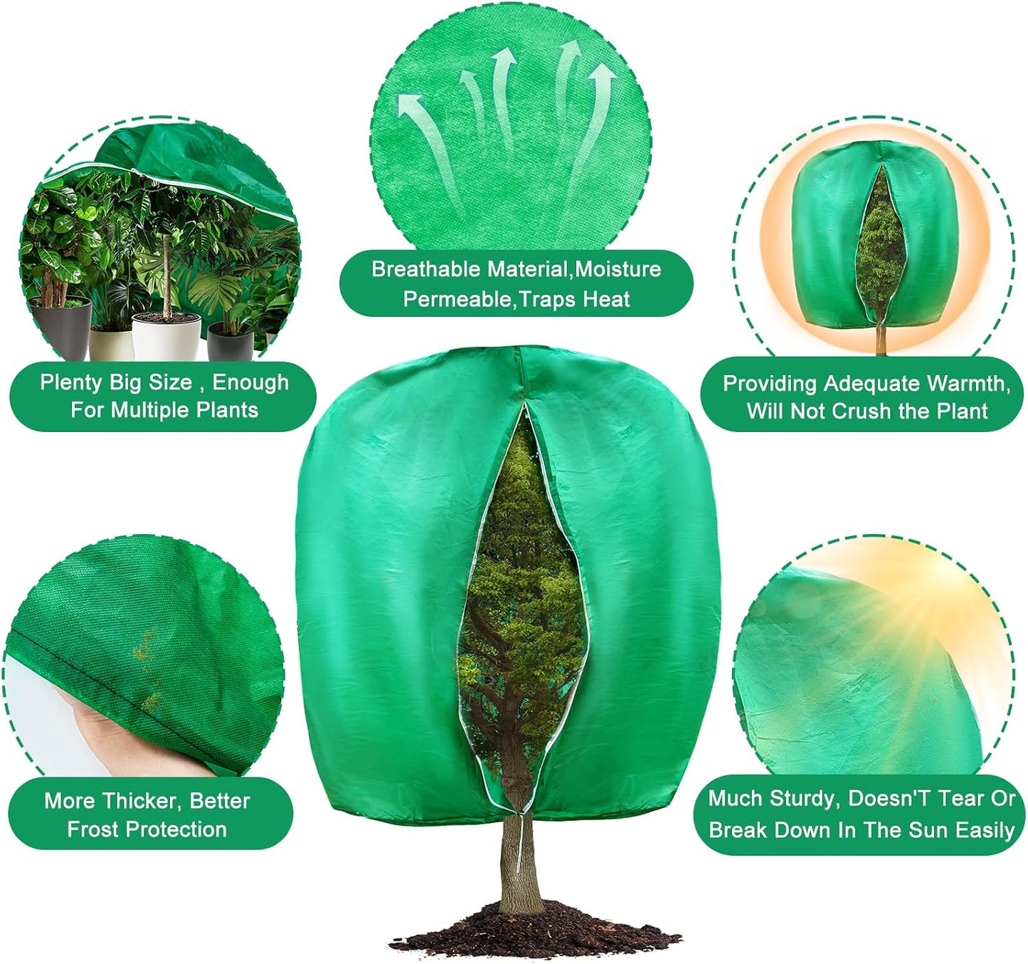 2pcs Huge Plant Covers Freeze Protection, 95"x83" Winter Tree Cover with Zipper Drawstring Thickened Frost Blanket Cloth Outside Plants Wrap Bag Garden Covers for Potted Plant Shrubs Flower Fruit Tree