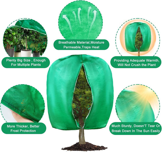 2pcs Huge Plant Covers Freeze Protection, 95"x83" Winter Tree Cover with Zipper Drawstring Thickened Frost Blanket Cloth Outside Plants Wrap Bag Garden Covers for Potted Plant Shrubs Flower Fruit Tree