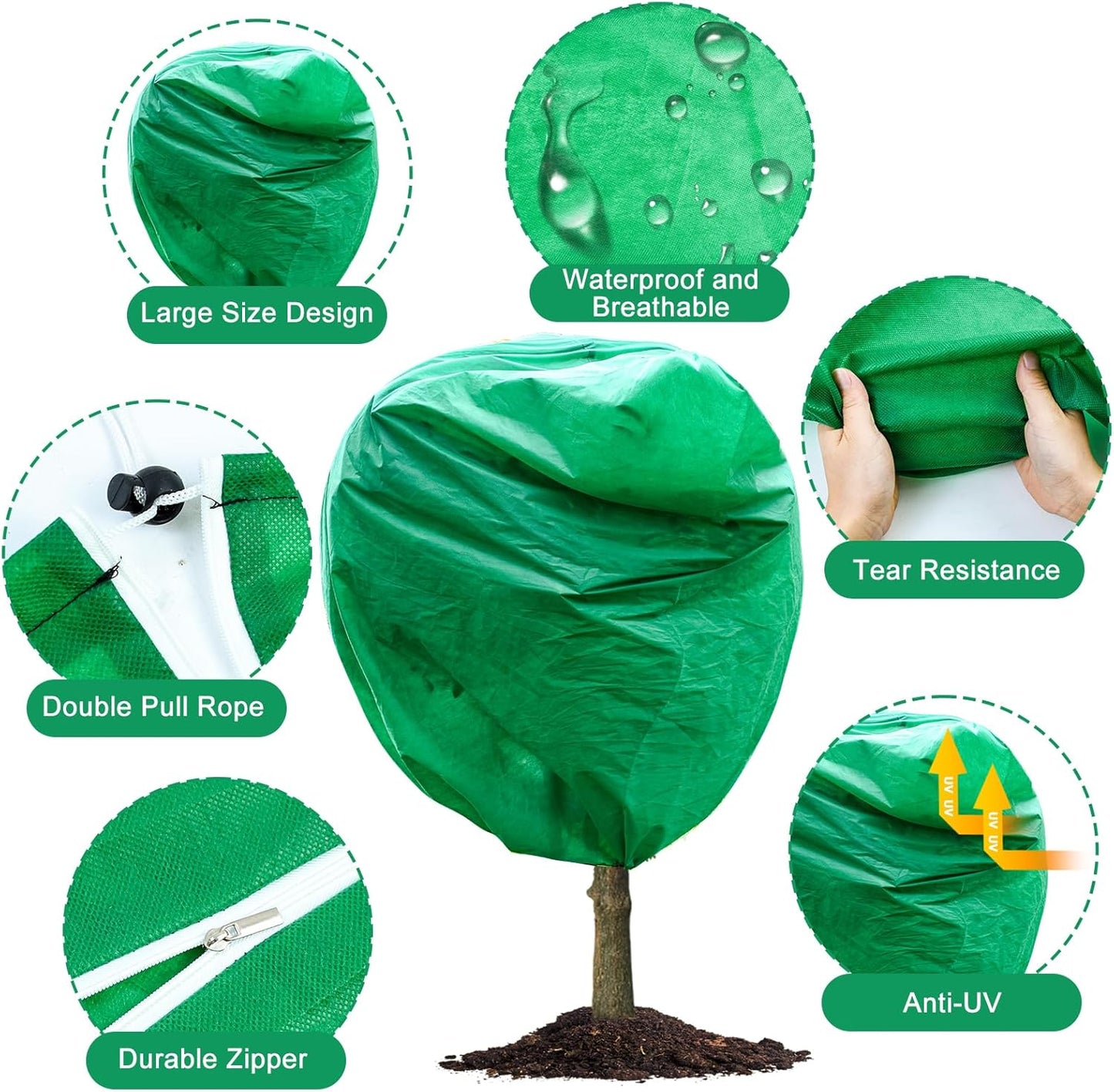 2pcs Huge Plant Covers Freeze Protection, 95"x83" Winter Tree Cover with Zipper Drawstring Thickened Frost Blanket Cloth Outside Plants Wrap Bag Garden Covers for Potted Plant Shrubs Flower Fruit Tree