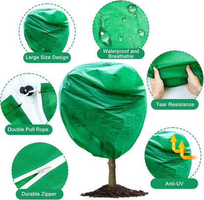 2pcs Huge Plant Covers Freeze Protection, 95"x83" Winter Tree Cover with Zipper Drawstring Thickened Frost Blanket Cloth Outside Plants Wrap Bag Garden Covers for Potted Plant Shrubs Flower Fruit Tree