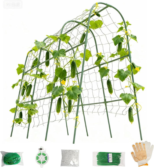 Metal Cucumber Trellis for Raised Beds & Gardens - 47.2" Lx30 W x47.2 H Sturdy Arch Trellis for Climbing Plants, Tomatoes, Peas & & Beans | Outdoor Vegetable Support for Vines