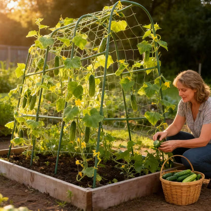 Metal Cucumber Trellis for Raised Beds & Gardens - 47.2" Lx30 W x47.2 H Sturdy Arch Trellis for Climbing Plants, Tomatoes, Peas & & Beans | Outdoor Vegetable Support for Vines