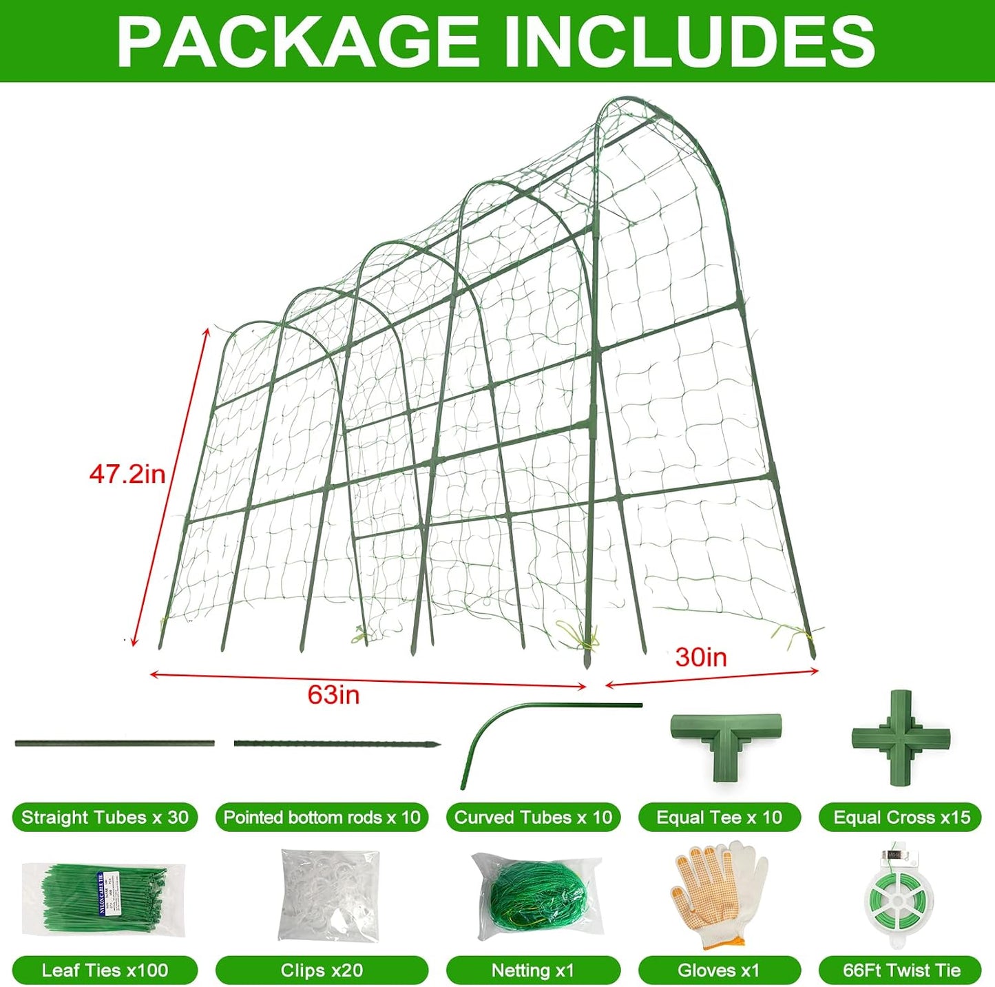 Metal Cucumber Trellis for Raised Beds & Gardens - 47.2" Lx30 W x47.2 H Sturdy Arch Trellis for Climbing Plants, Tomatoes, Peas & & Beans | Outdoor Vegetable Support for Vines