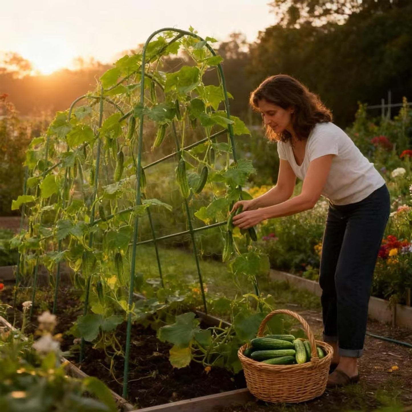 Metal Cucumber Trellis for Raised Beds & Gardens - 47.2" Lx30 W x47.2 H Sturdy Arch Trellis for Climbing Plants, Tomatoes, Peas & & Beans | Outdoor Vegetable Support for Vines