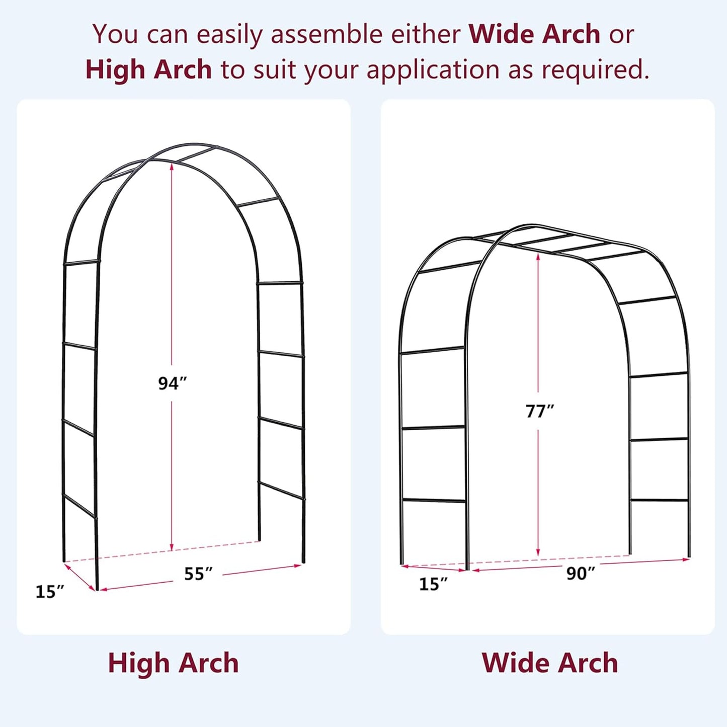 Garden Arch, Outdoor Flower Garden Arch Trellis, Sturdy Steel Arbor for Climbing Plants, Wedding Decoration, 7'8" H x 4'5" W, Dark Green
