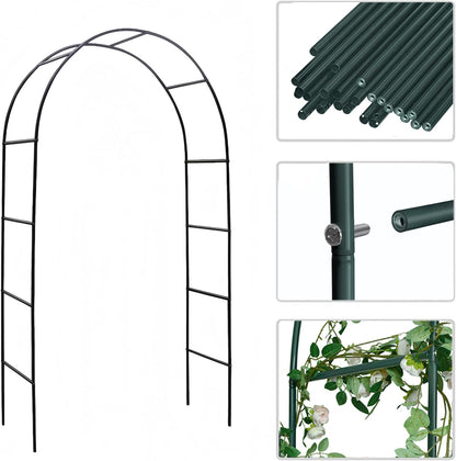 Garden Arch, Outdoor Flower Garden Arch Trellis, Sturdy Steel Arbor for Climbing Plants, Wedding Decoration, 7'8" H x 4'5" W, Dark Green