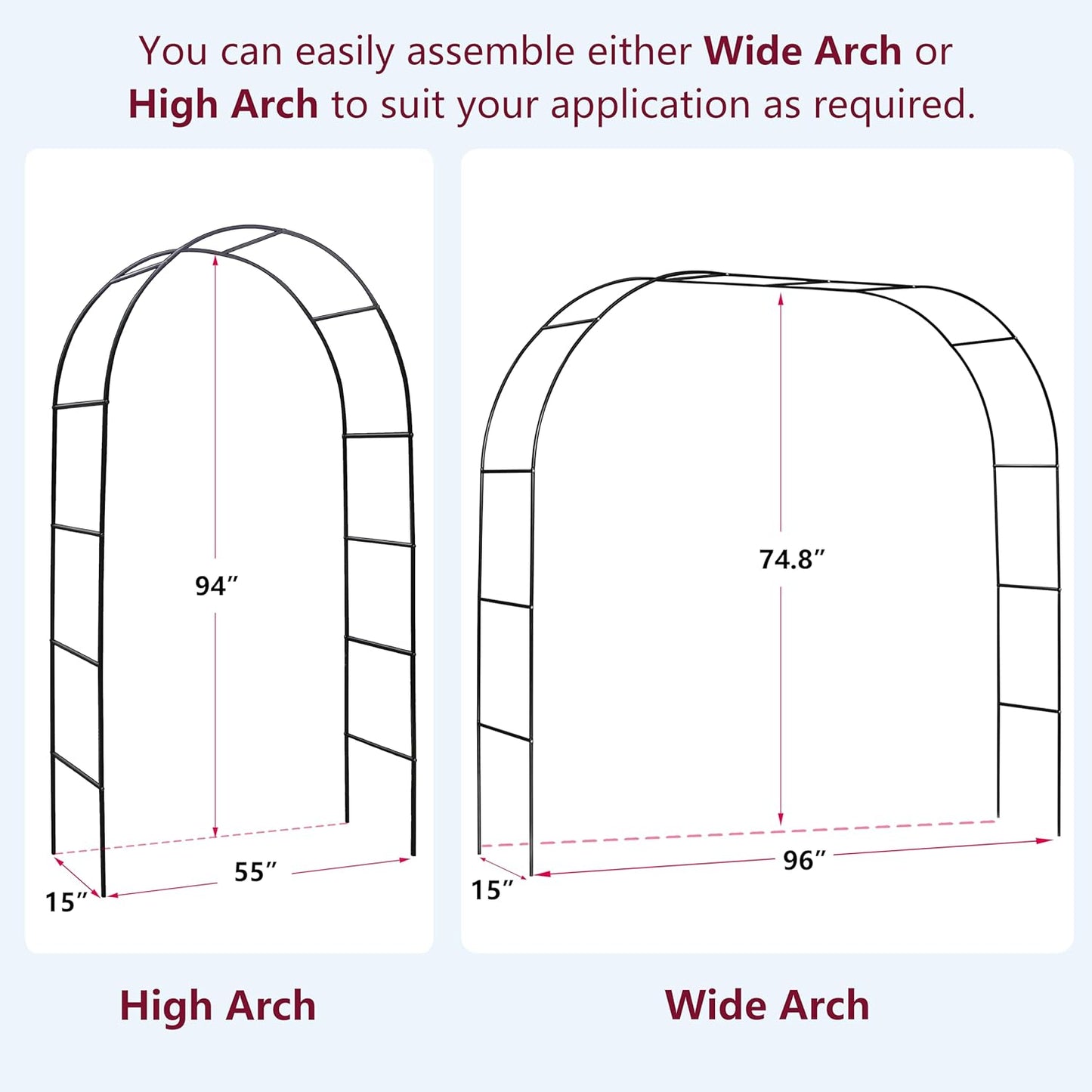 Garden Arch, Outdoor Flower Garden Arch Trellis, Sturdy Steel Arbor for Climbing Plants, Wedding Decoration, 7'8" H x 4'5" W, Dark Green