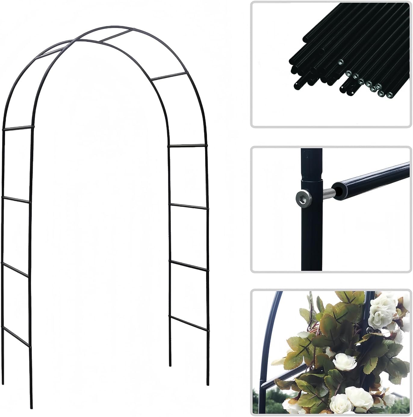 Garden Arch, Outdoor Flower Garden Arch Trellis, Sturdy Steel Arbor for Climbing Plants, Wedding Decoration, 7'8" H x 4'5" W, Dark Green