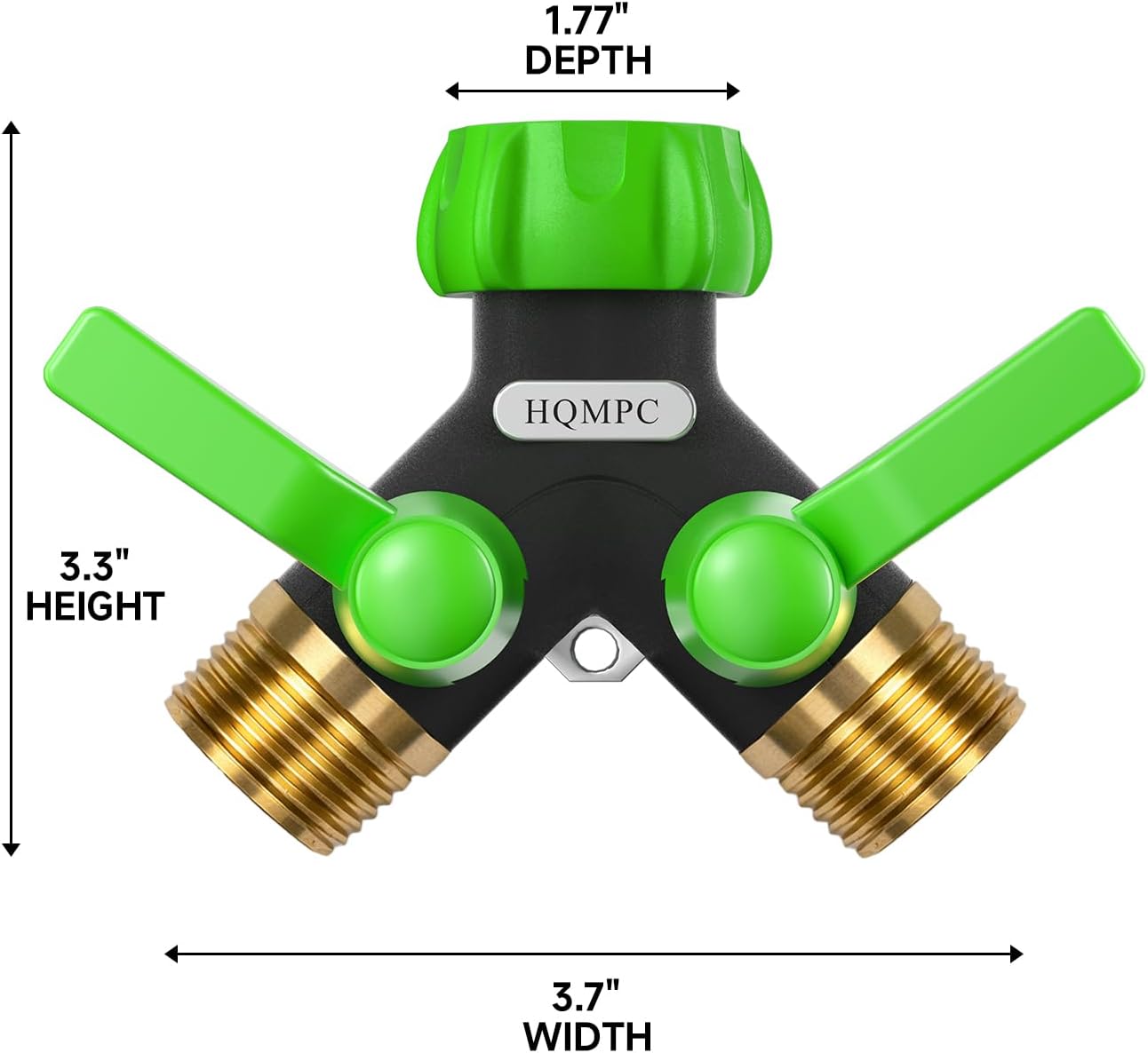 Garden Hose Splitter, 2 Way Hose Bib Splitter, Brass y splitter 2 way Y valve Metal Body 2 Way Hose Shut Off Valve, 2.12" Extra Long Metal Handle, 3/4" GHT Thread (1, Green)