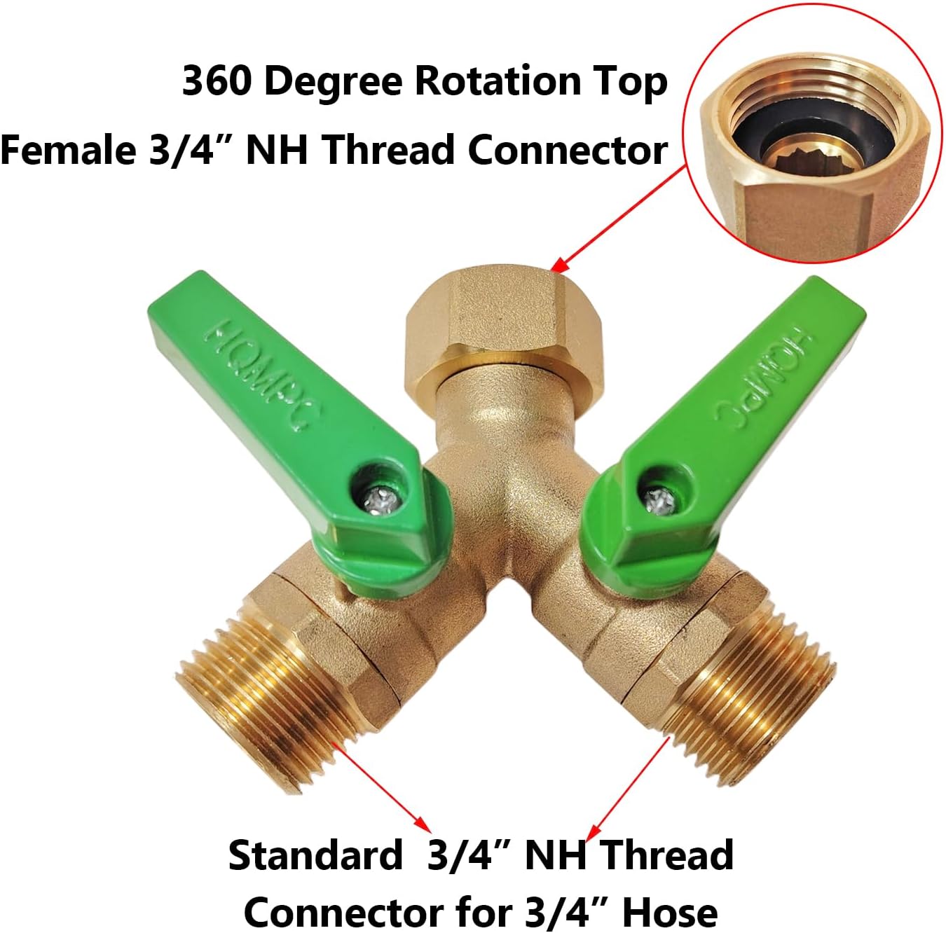 Garden Hose Splitter, 2 Way Hose Bib Splitter, Brass y splitter 2 way Y valve Metal Body 2 Way Hose Shut Off Valve, 2.12" Extra Long Metal Handle, 3/4" GHT Thread (1, Green)