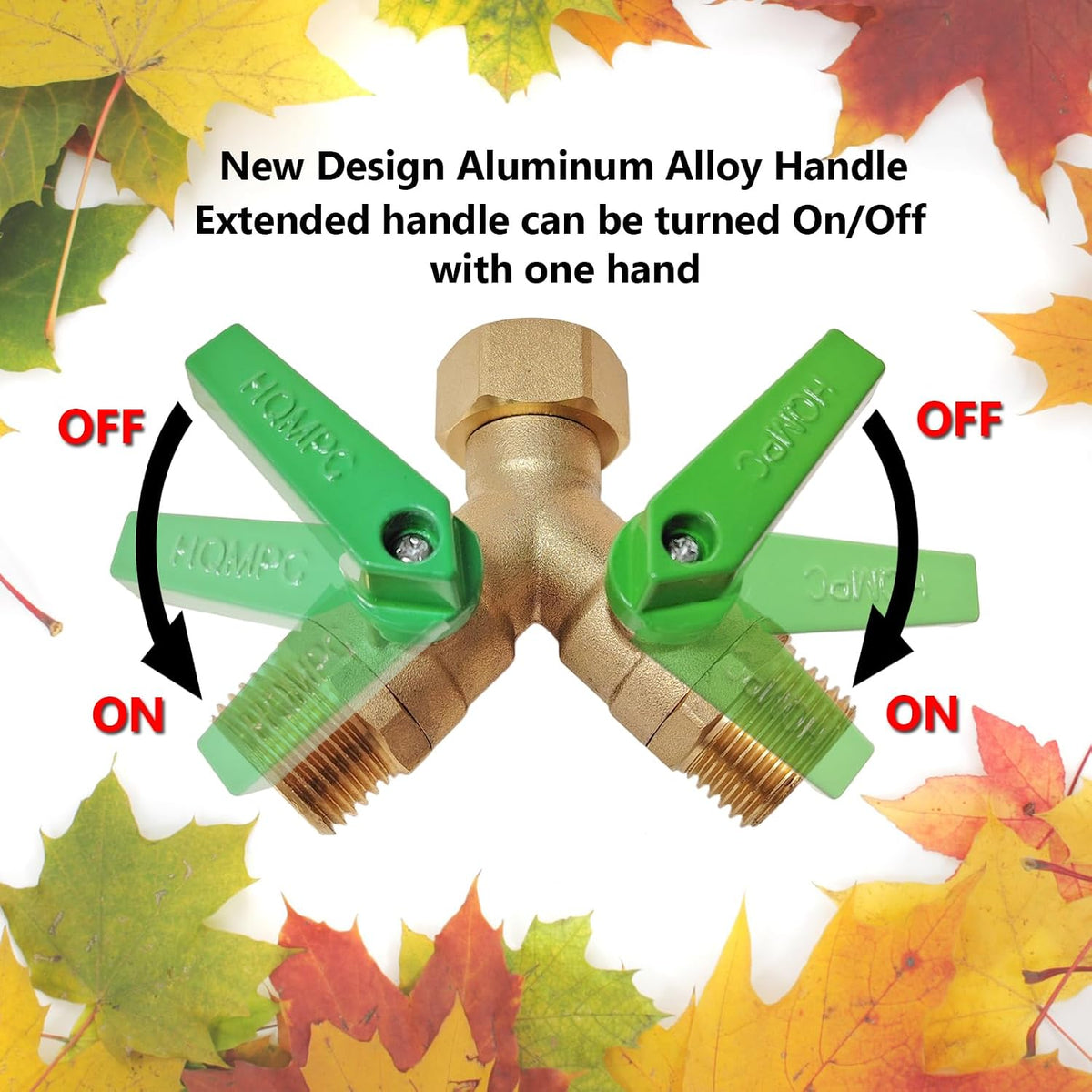 Garden Hose Splitter, 2 Way Hose Bib Splitter, Brass y splitter 2 way Y valve Metal Body 2 Way Hose Shut Off Valve, 2.12" Extra Long Metal Handle, 3/4" GHT Thread (1, Green)