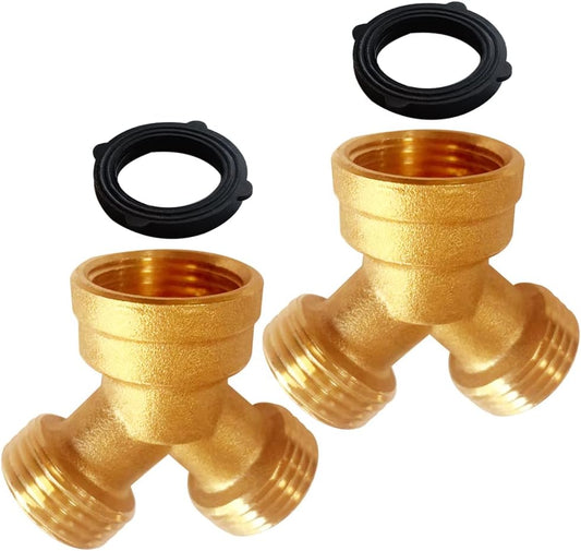 Brass Garden Hose Splitter 3/4" GHT Y Connector, 2PCS