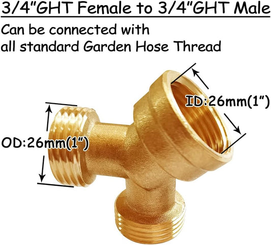 Brass Garden Hose Splitter 3/4" GHT Y Connector, 2PCS
