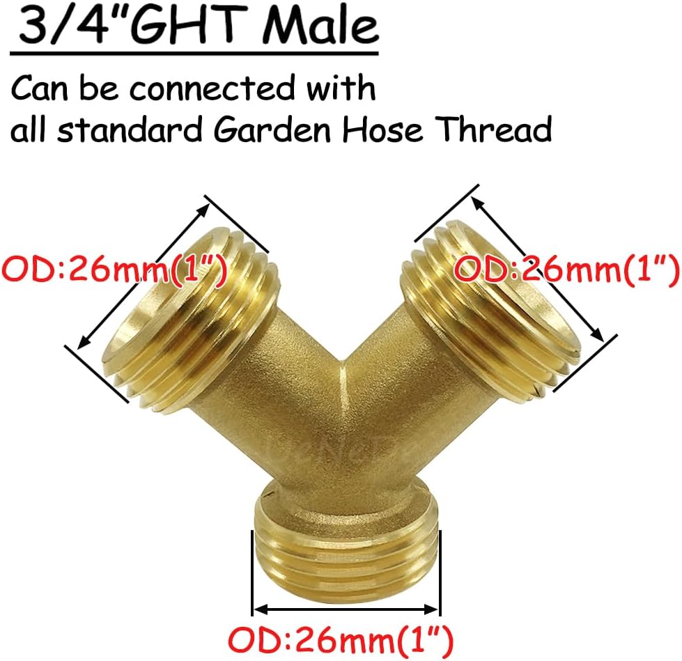Brass Garden Hose Splitter 3/4" GHT Y Connector, 2PCS
