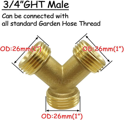 Brass Garden Hose Splitter 3/4" GHT Y Connector, 2PCS