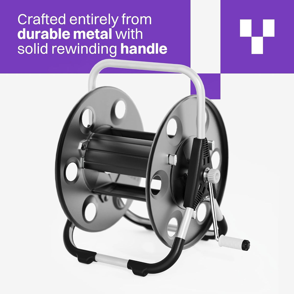 FREEDOM Portable and Wall-Mountable Garden Hose Reel equipped with 5/8' 100ft, Kink-Free Hybrid Hose, Lightweight, Easy Setup. Spray Nozzle and Leader Hose Included