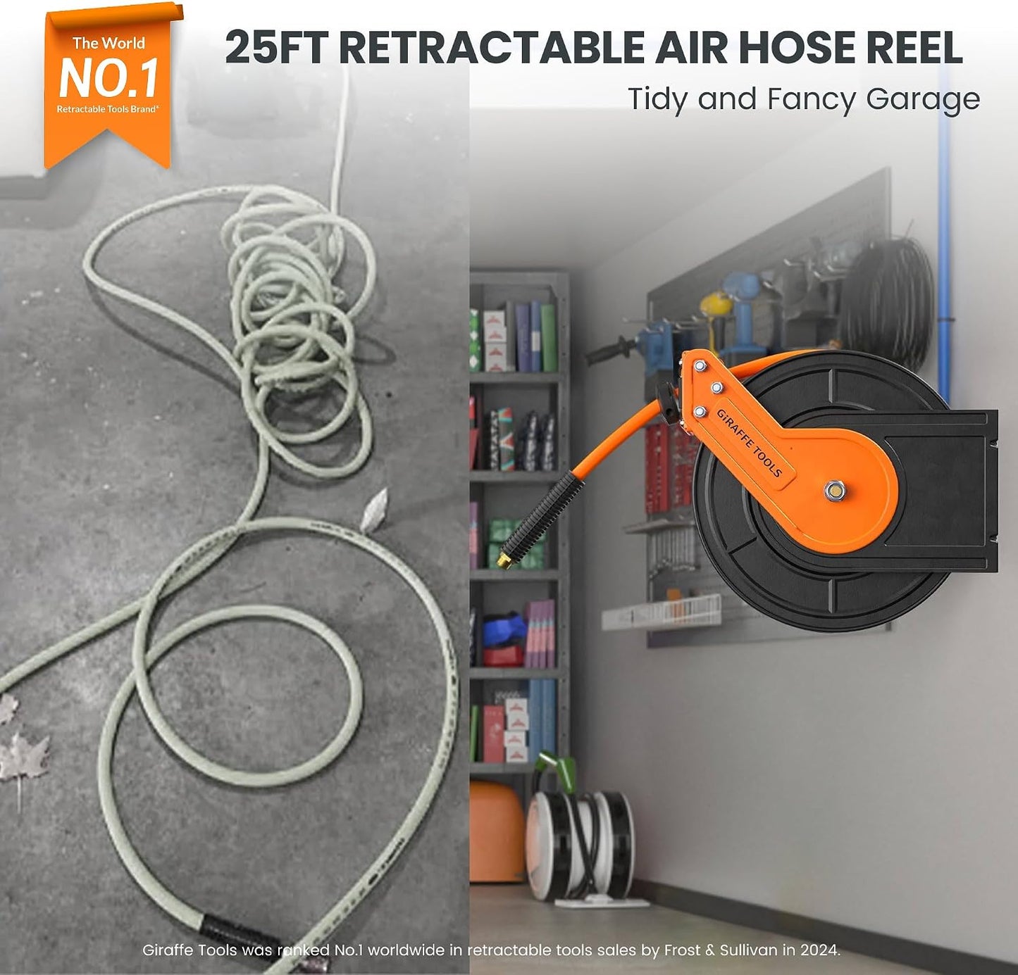 Retractable Air Hose Reel 50ft with Swivel Bracket 3/8"