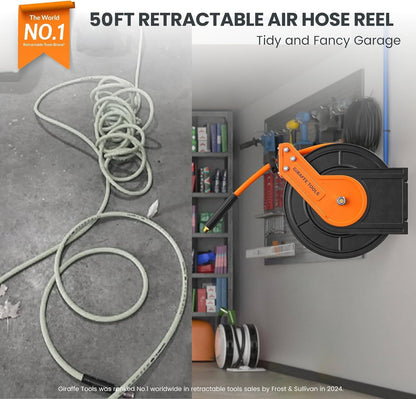 Retractable Air Hose Reel 50ft with Swivel Bracket 3/8"