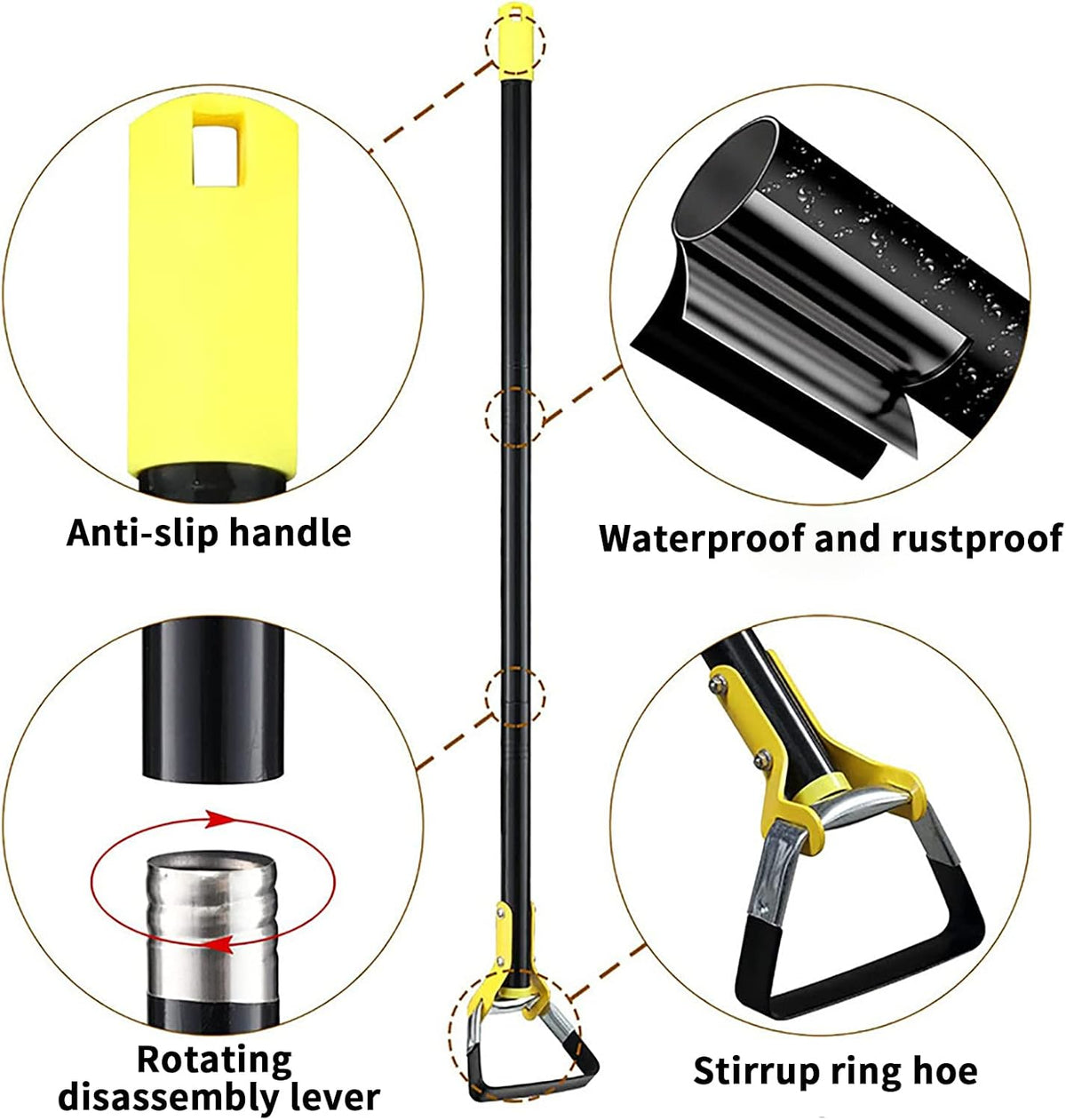 Hoe Garden Tool - Hand Hoe/Sickle is Perfect for Weeding and Cultivating Long Handle Heavy Duty - Adjustable Sharp Durable Garden Tools for Weeding and Loosening Soil 30-61 Inch Black
