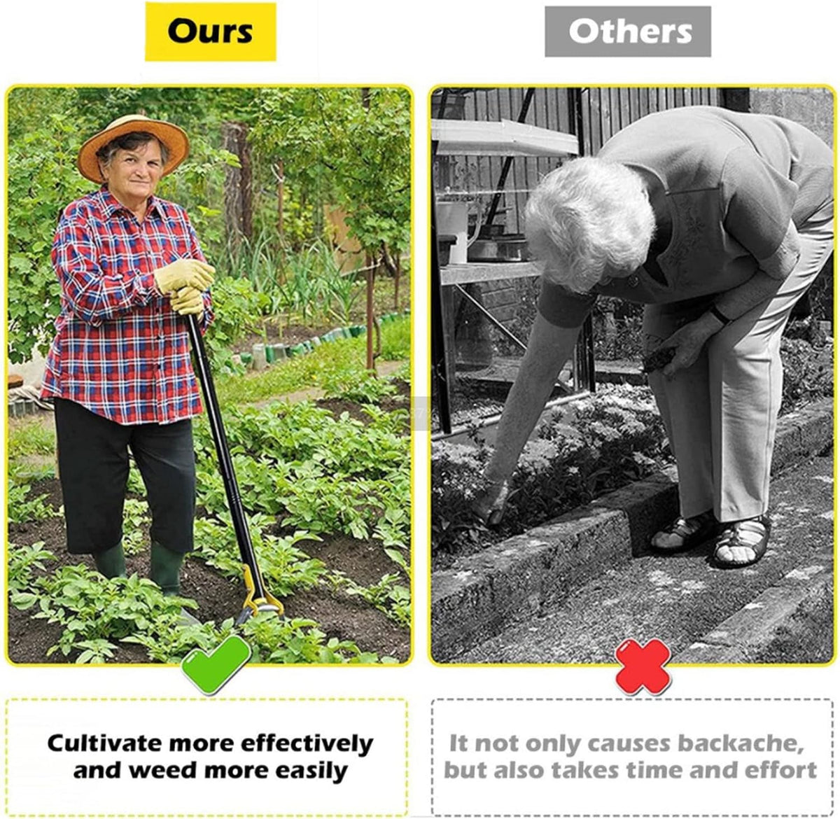 Hoe Garden Tool - Hand Hoe/Sickle is Perfect for Weeding and Cultivating Long Handle Heavy Duty - Adjustable Sharp Durable Garden Tools for Weeding and Loosening Soil 30-61 Inch Black