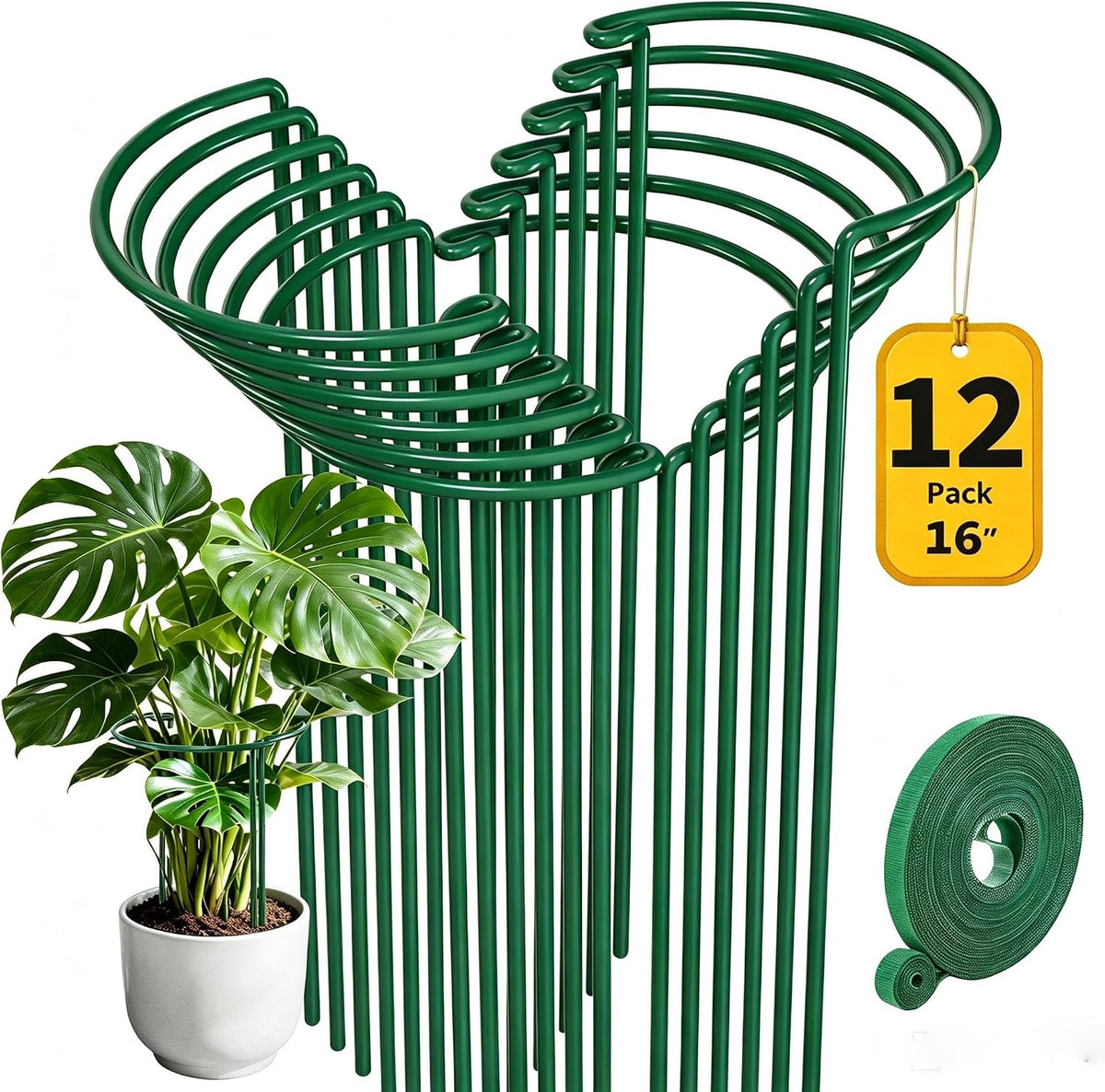 12 Pack Peony Cage Plant Support Stakes 10" W x 16" H Heavy Duty Ring Metal Garden Support Structures Plant Cage with Ties for Indoor Flower Outdoor Tomato Hydrangea Monstera