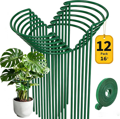 12 Pack Peony Cage Plant Support Stakes 10" W x 16" H Heavy Duty Ring Metal Garden Support Structures Plant Cage with Ties for Indoor Flower Outdoor Tomato Hydrangea Monstera