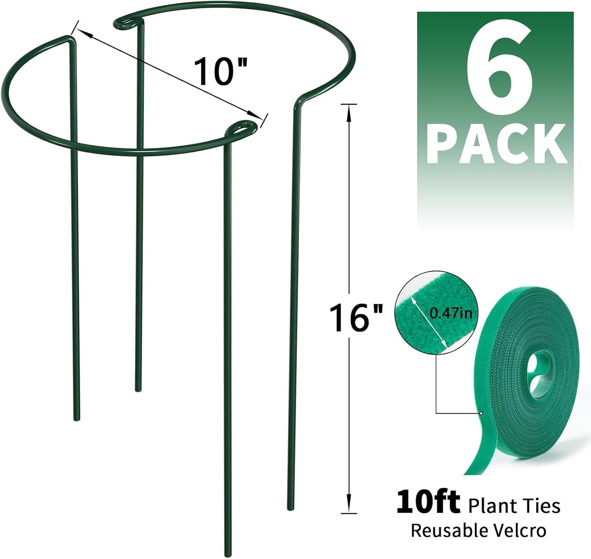 12 Pack Peony Cage Plant Support Stakes 10" W x 16" H Heavy Duty Ring Metal Garden Support Structures Plant Cage with Ties for Indoor Flower Outdoor Tomato Hydrangea Monstera