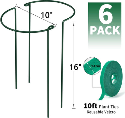 12 Pack Peony Cage Plant Support Stakes 10" W x 16" H Heavy Duty Ring Metal Garden Support Structures Plant Cage with Ties for Indoor Flower Outdoor Tomato Hydrangea Monstera