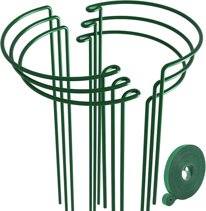 12 Pack Peony Cage Plant Support Stakes 10" W x 16" H Heavy Duty Ring Metal Garden Support Structures Plant Cage with Ties for Indoor Flower Outdoor Tomato Hydrangea Monstera