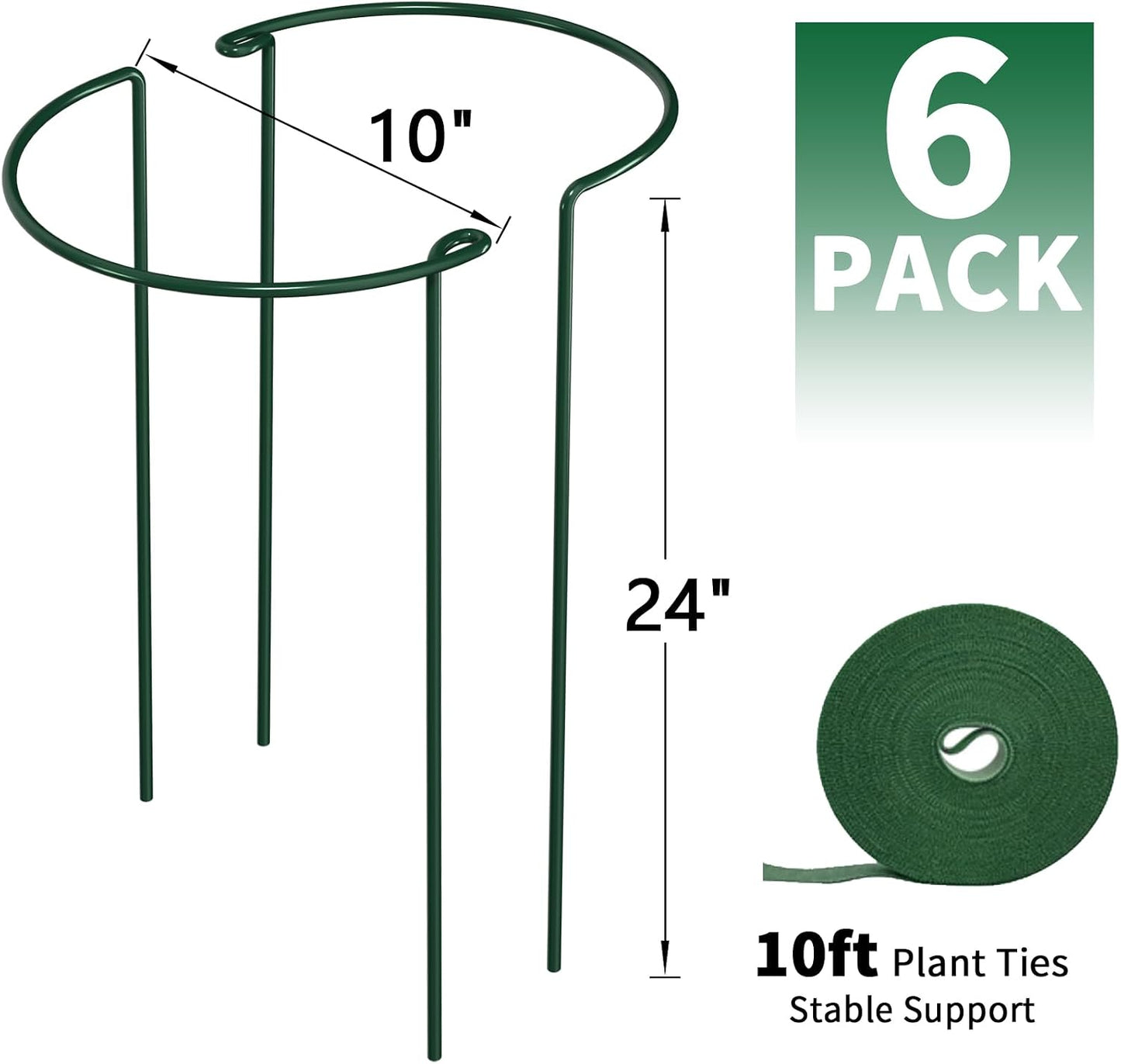 12 Pack Peony Cage Plant Support Stakes 10" W x 16" H Heavy Duty Ring Metal Garden Support Structures Plant Cage with Ties for Indoor Flower Outdoor Tomato Hydrangea Monstera