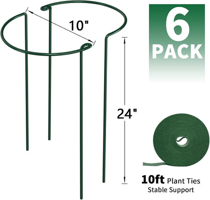 12 Pack Peony Cage Plant Support Stakes 10" W x 16" H Heavy Duty Ring Metal Garden Support Structures Plant Cage with Ties for Indoor Flower Outdoor Tomato Hydrangea Monstera