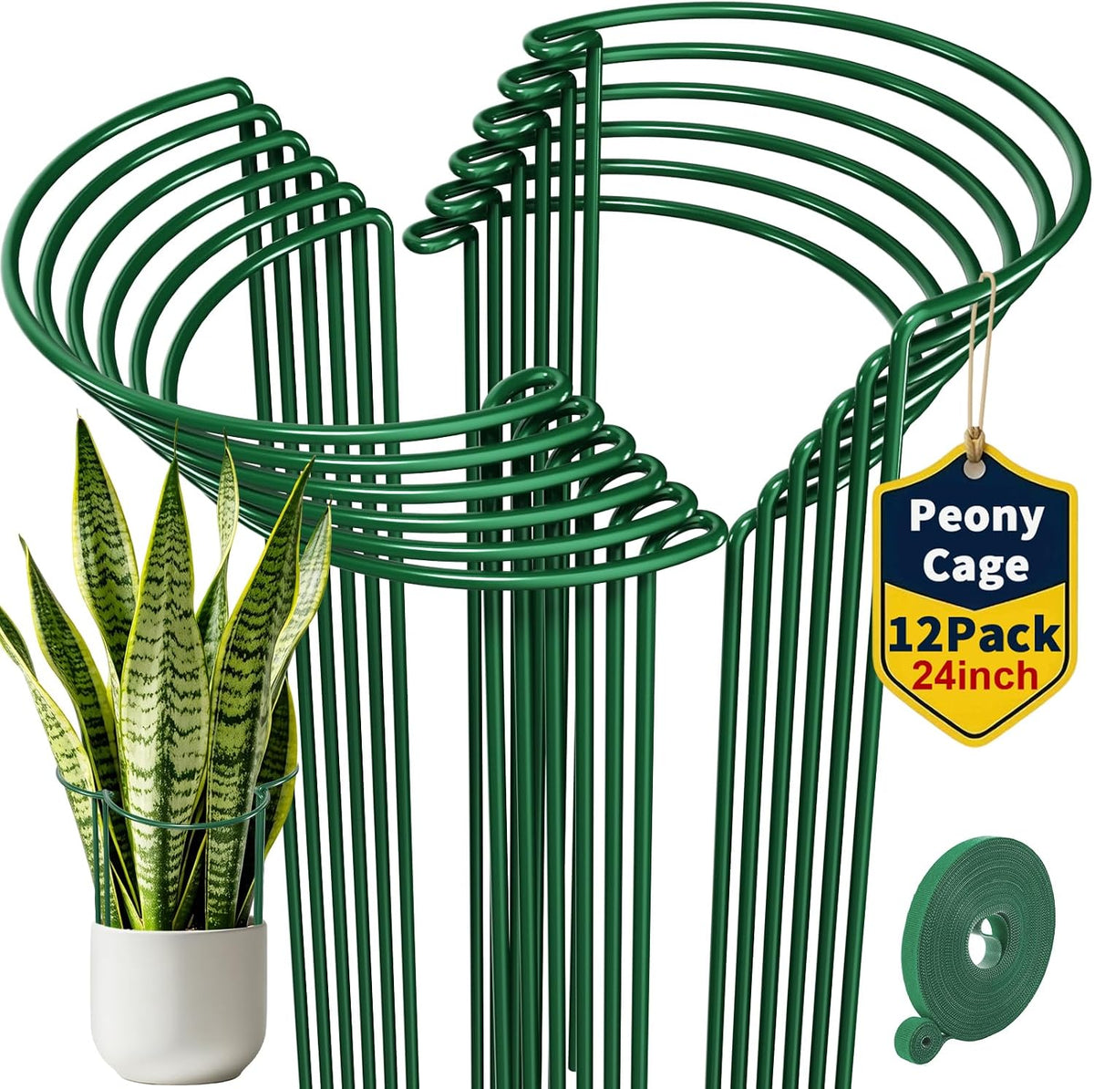 12 Pack Peony Cage Plant Support Stakes 10" W x 16" H Heavy Duty Ring Metal Garden Support Structures Plant Cage with Ties for Indoor Flower Outdoor Tomato Hydrangea Monstera