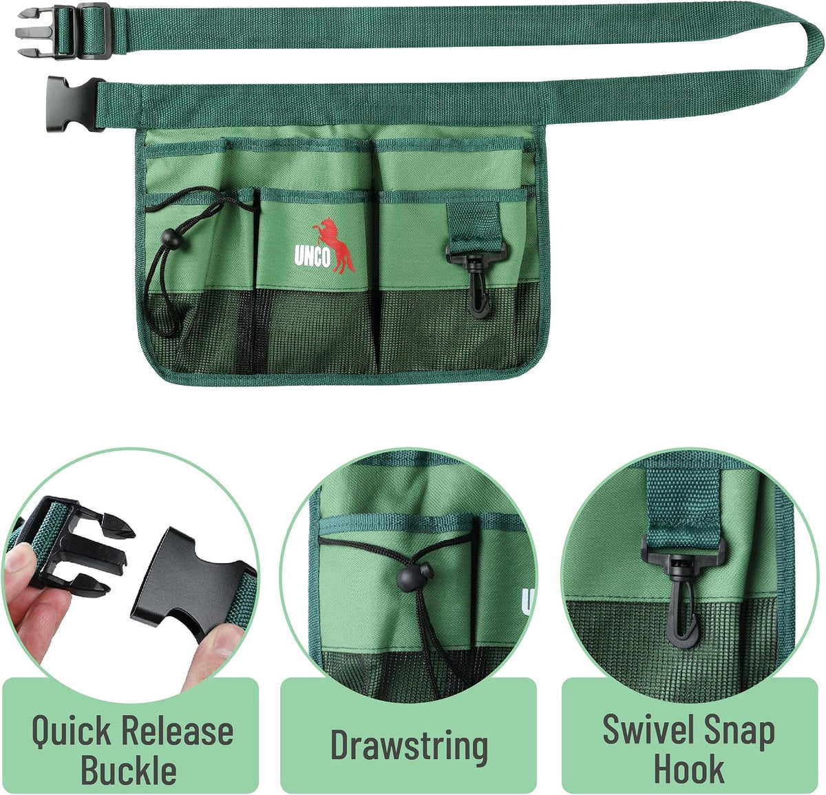 Adjustable Gardening Belt, Green, 7 Pockets, Wear, Cut and Water Resistant, Garden Tool Belt Pouch, Waist Apron with Pockets
