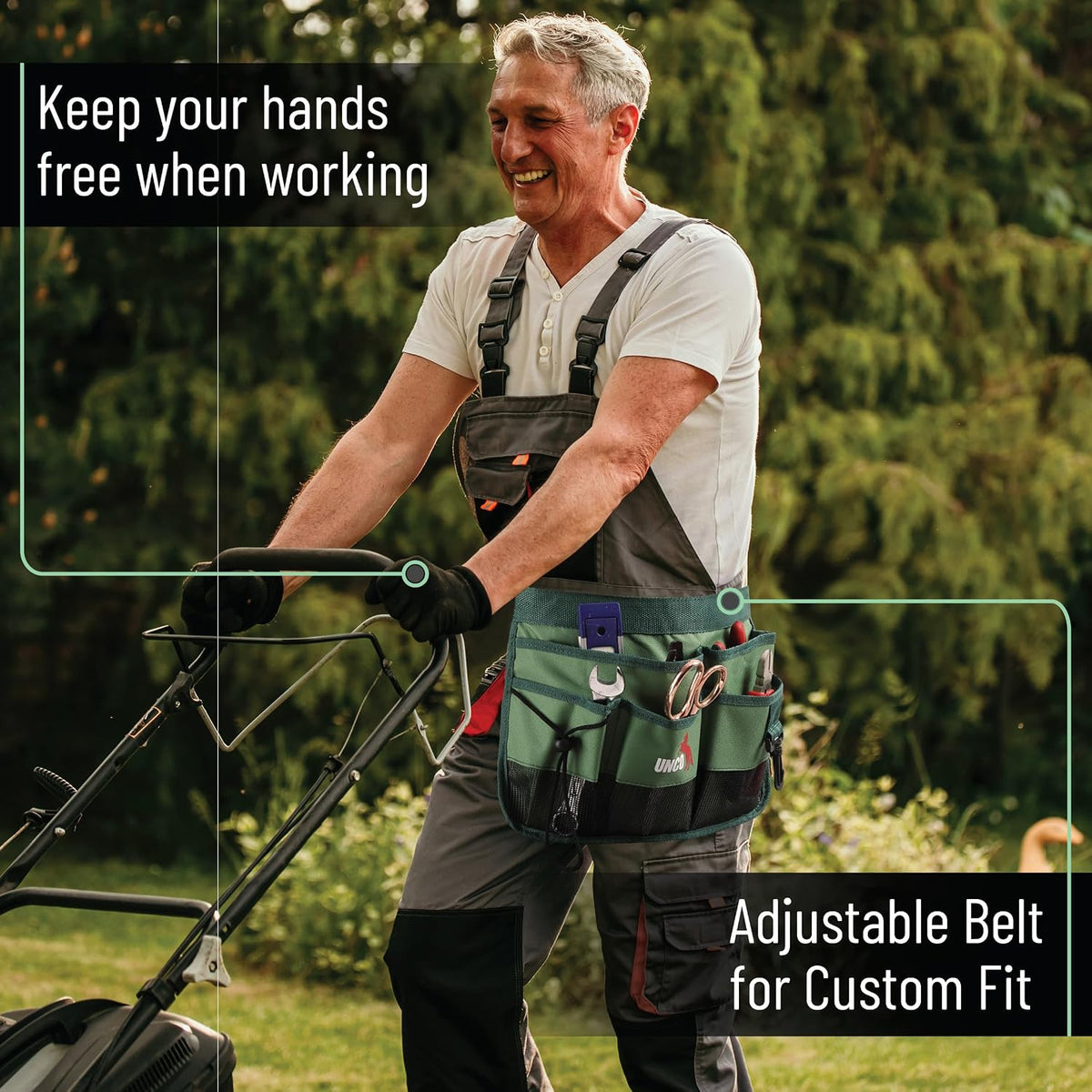 Adjustable Gardening Belt, Green, 7 Pockets, Wear, Cut and Water Resistant, Garden Tool Belt Pouch, Waist Apron with Pockets