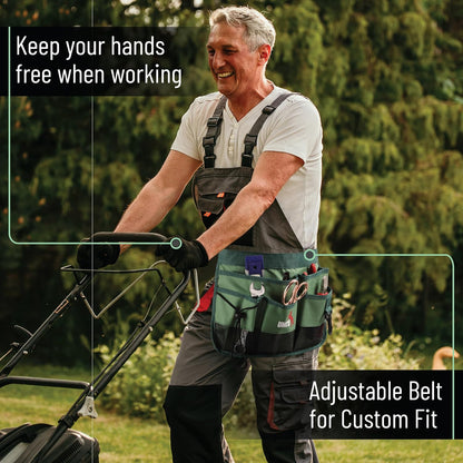 Adjustable Gardening Belt, Green, 7 Pockets, Wear, Cut and Water Resistant, Garden Tool Belt Pouch, Waist Apron with Pockets