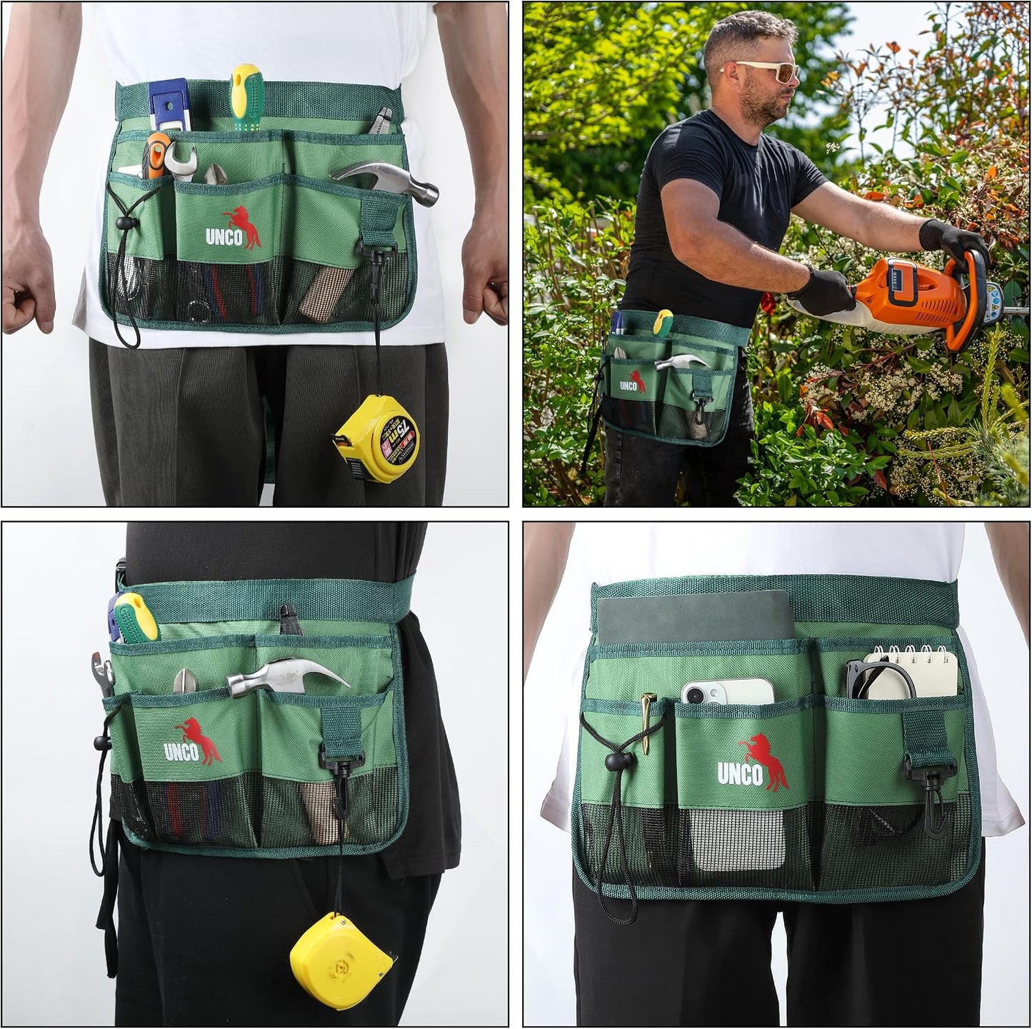 Adjustable Gardening Belt, Green, 7 Pockets, Wear, Cut and Water Resistant, Garden Tool Belt Pouch, Waist Apron with Pockets