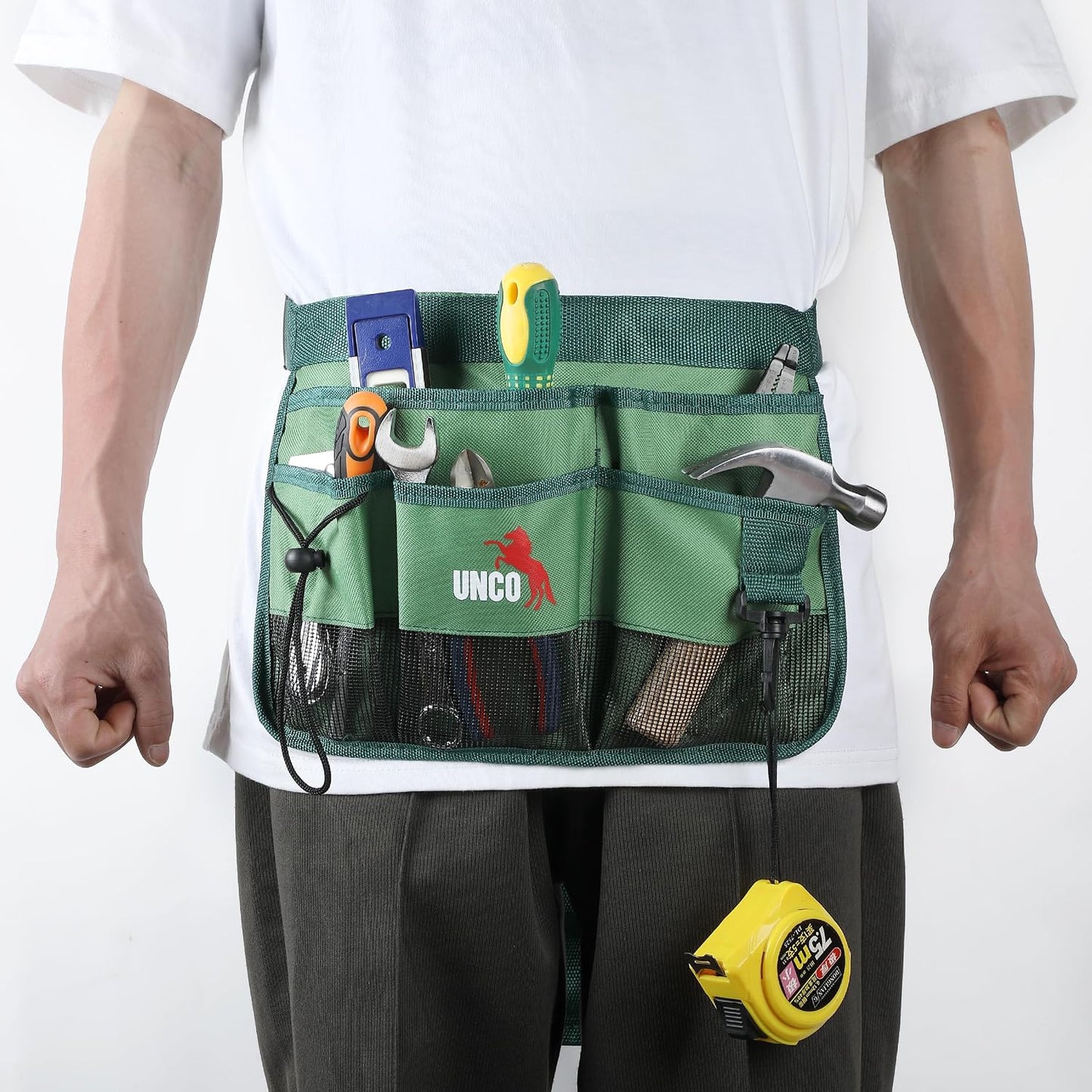Adjustable Gardening Belt, Green, 7 Pockets, Wear, Cut and Water Resistant, Garden Tool Belt Pouch, Waist Apron with Pockets
