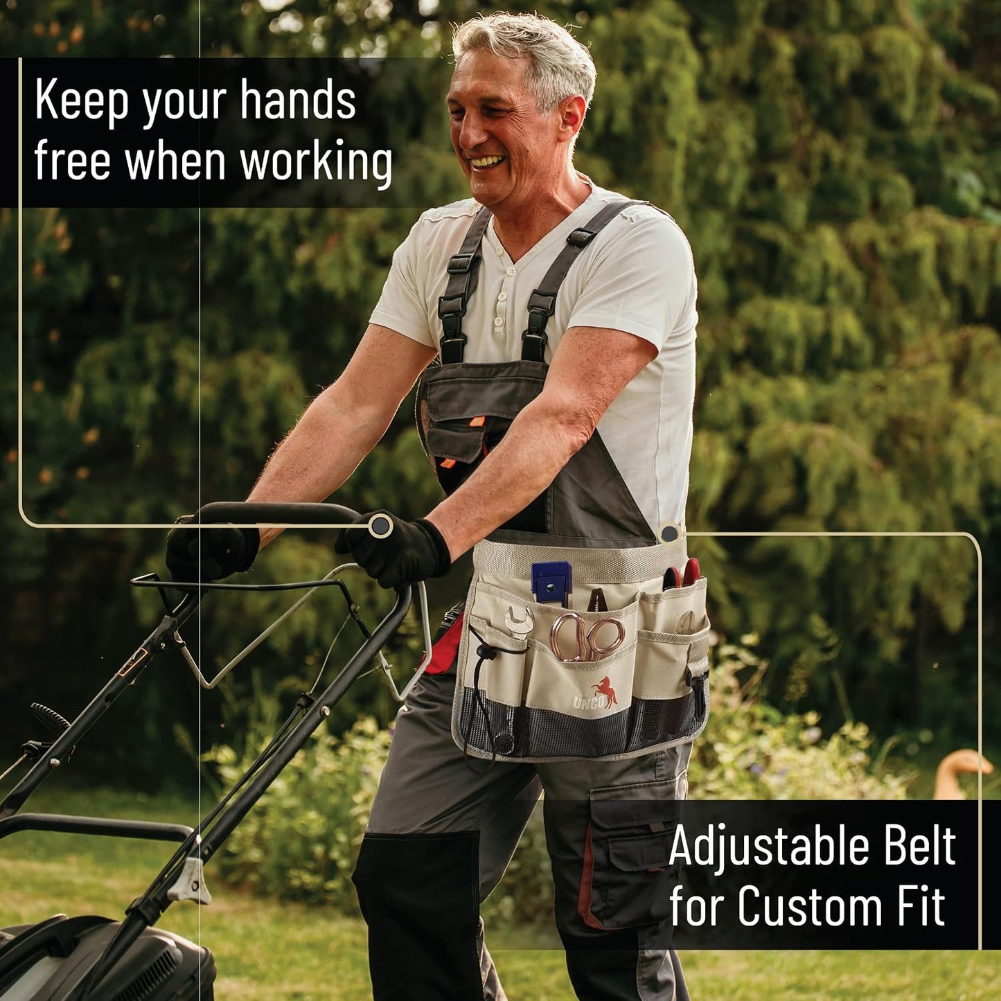 Adjustable Gardening Belt, Green, 7 Pockets, Wear, Cut and Water Resistant, Garden Tool Belt Pouch, Waist Apron with Pockets