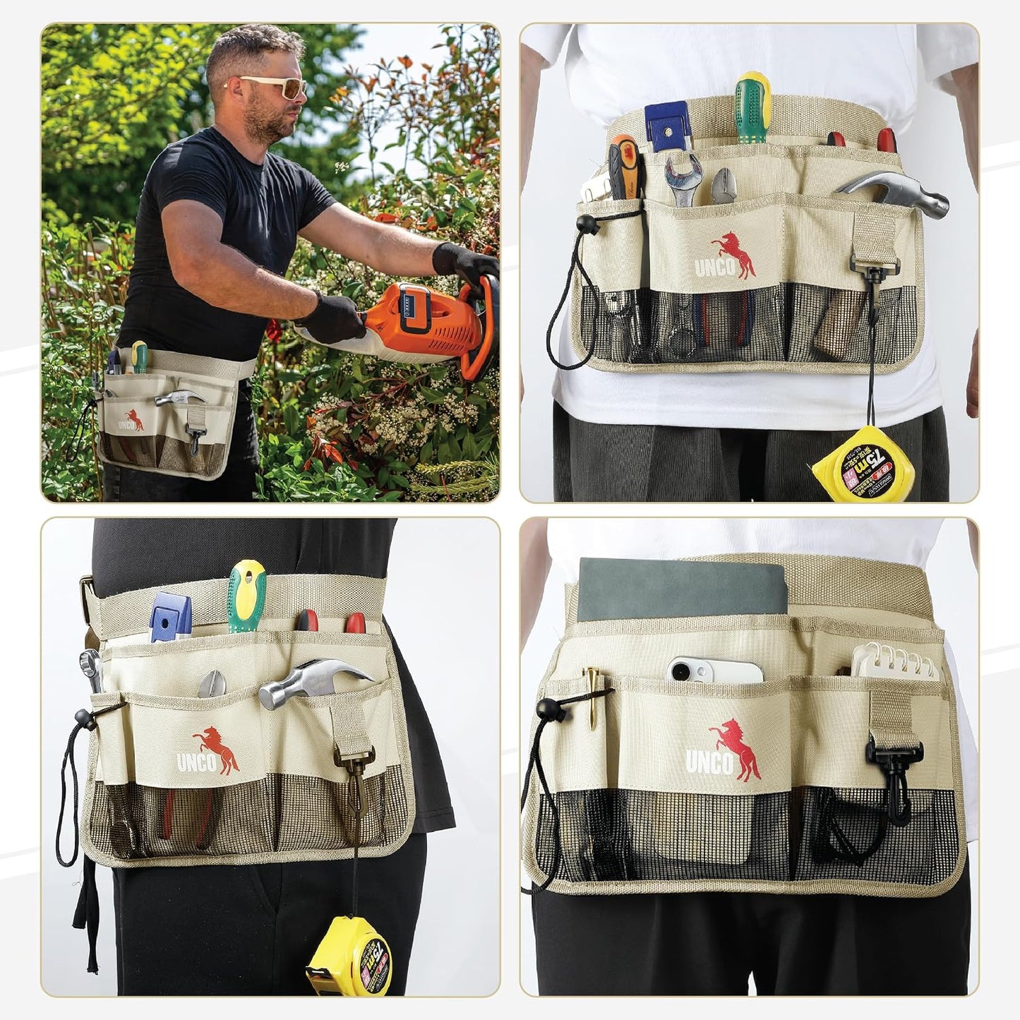 Adjustable Gardening Belt, Green, 7 Pockets, Wear, Cut and Water Resistant, Garden Tool Belt Pouch, Waist Apron with Pockets