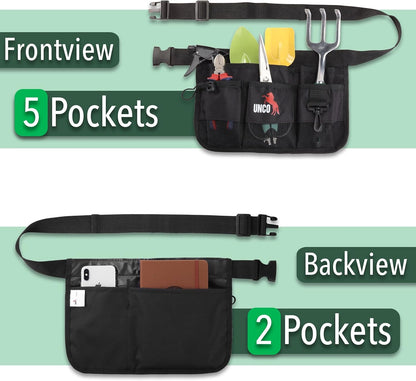 Adjustable Gardening Belt, Green, 7 Pockets, Wear, Cut and Water Resistant, Garden Tool Belt Pouch, Waist Apron with Pockets